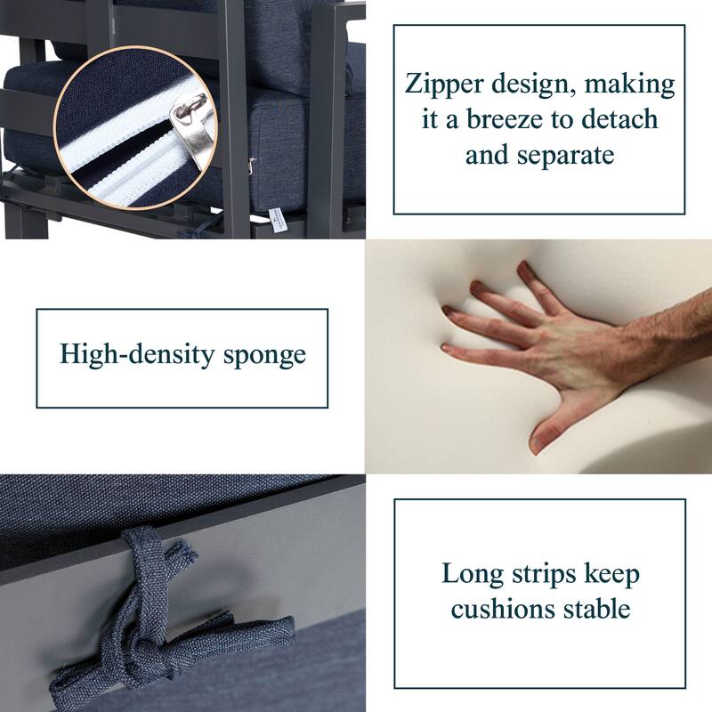 Chelsea 6-Piece Outdoor Patio Sectional Set in Black Aluminum with Removable Cushions for Backyard Garden and Patio Deck