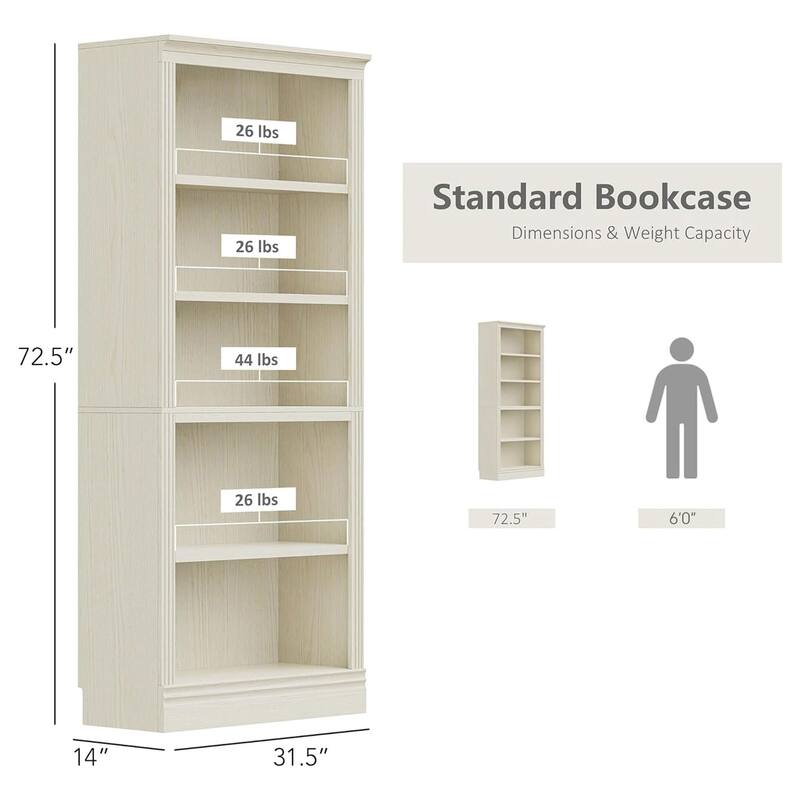 VAUXHILL & CO. Halston Standard Bookcase, Adjustable Shelving Unit, Cream - 73.2