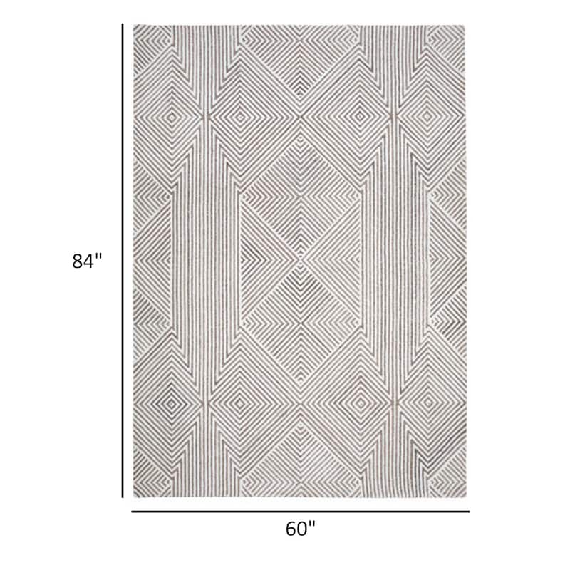 Glam 5 x 7 Area Rug, Geometric Pattern, Tufted Gray White Polyester, Wool - 5' x 7'