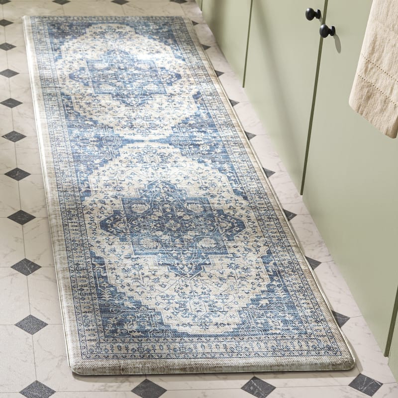 SAFAVIEH Kitchen Mat Asteria Non-Slip PVC Kitchen Floor Area Rug - Beige/Blue - 1'6" x 5'