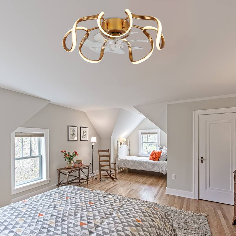 Oaks Aura 20in.Futuristic Modern Flush Mount Ceiling Fan with Light,6-Speed Low Profile Smart APP Control Ceiling Fan w/ Remote