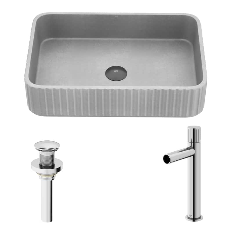 VIGO Windsor 21"L x 14"W Concrete Vessel Sink and Ashford 11"H Faucet Set
