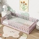preview thumbnail 18 of 84, Montessori Twin Size Toddler Floor Bed with Fence without Door, Open-row Design Wood Frame Platform Bed with Safety Guardrails Pink - Twin