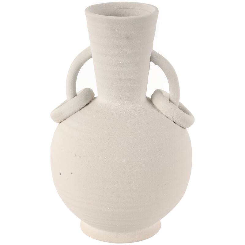 Gray or Cream Ceramic Textured Whitewashed Vase with Ring Handles