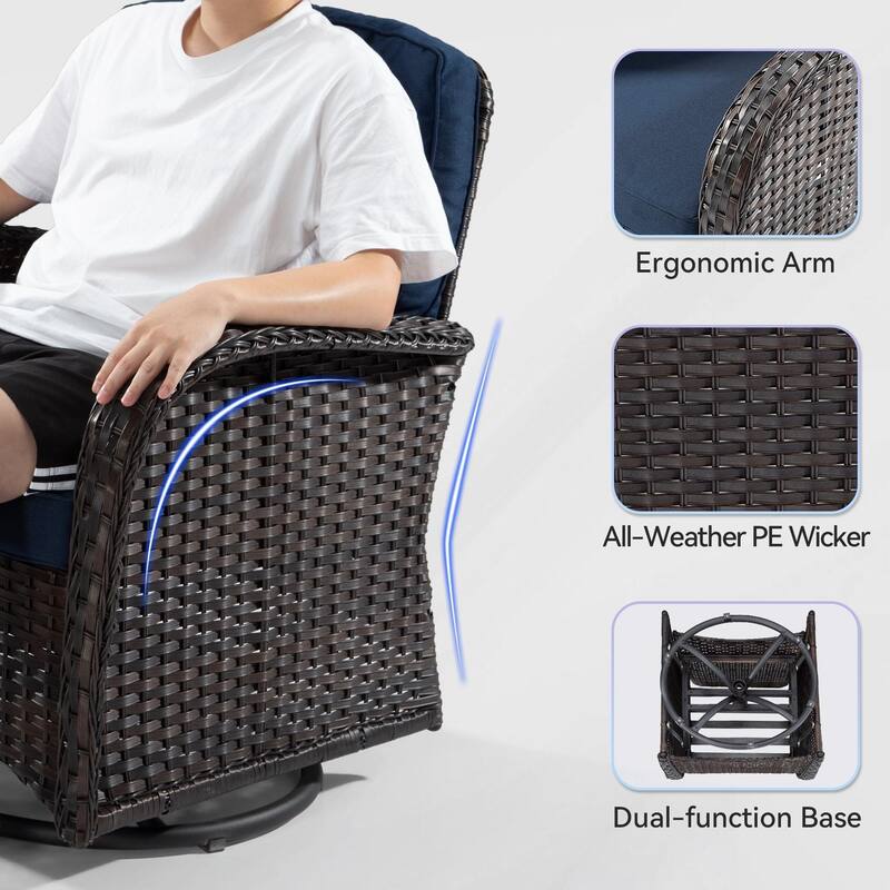 Cozywor 3-Piece Wicker Patio Swivel Outdoor Rocking Chair Conversation Set