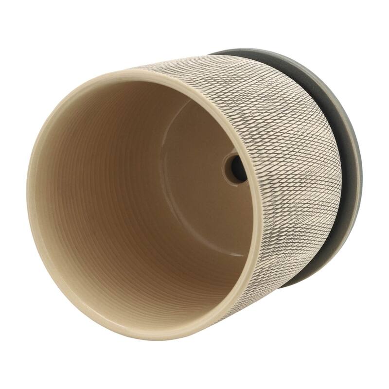 Mesh Cearmic Planters with Saucers- 6" - Gray and Beige - Set of 2