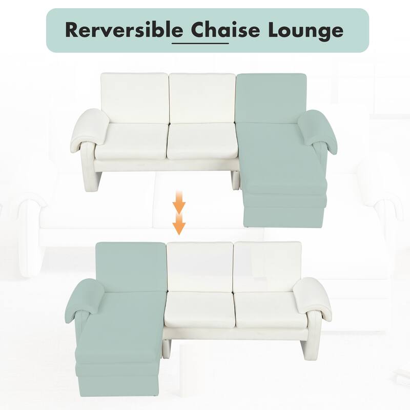 Modern L Shaped Sofa Bed with Adjustable Backrest and Reversible Chaise and High Legs for Small Space Living Room