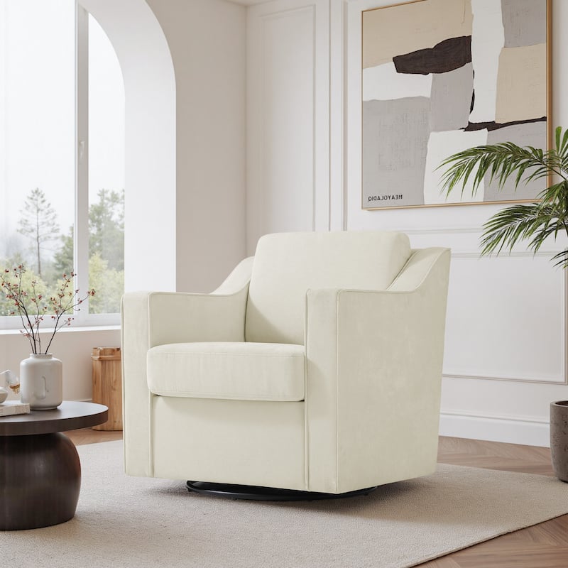 UIXE Chenille/Leather Swivel Barrel Chair Accent Chairs For Living Room - Chenille - Beige