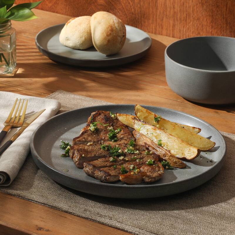 Gibson Elite Pasco (Service for 4) Plates and Double Bowl Reactive Glaze Stoneware Ceramic Dinnerware Set