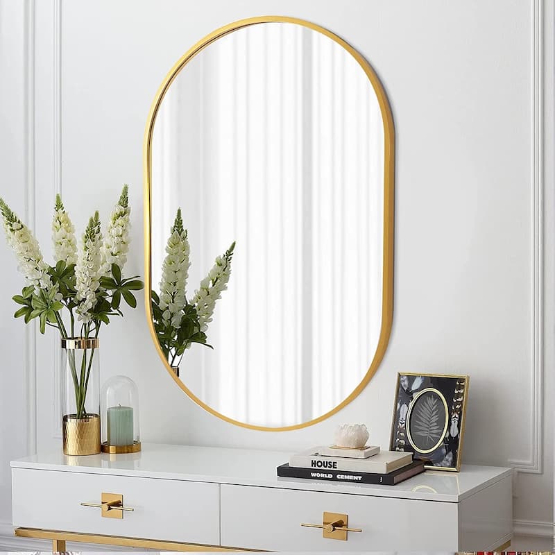 20 x 28 Inch Metal Oval Mirror, Bathrrom Mirror for Wall - Gold