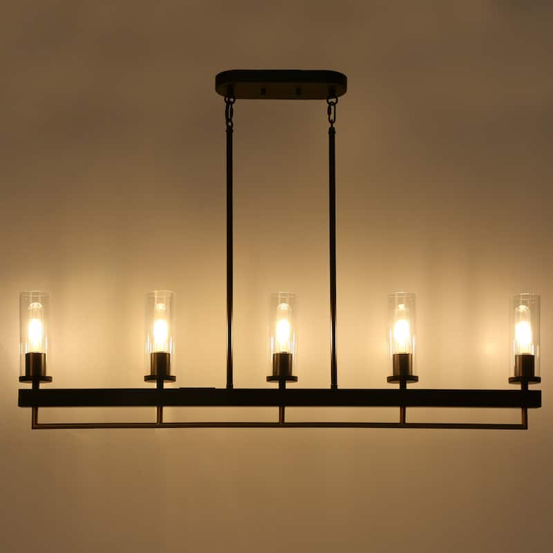 Modern Industrial 3/5-Light Chandelier Black Gold Kitchen Island Light Fixture with Clear Glass for Dining Room