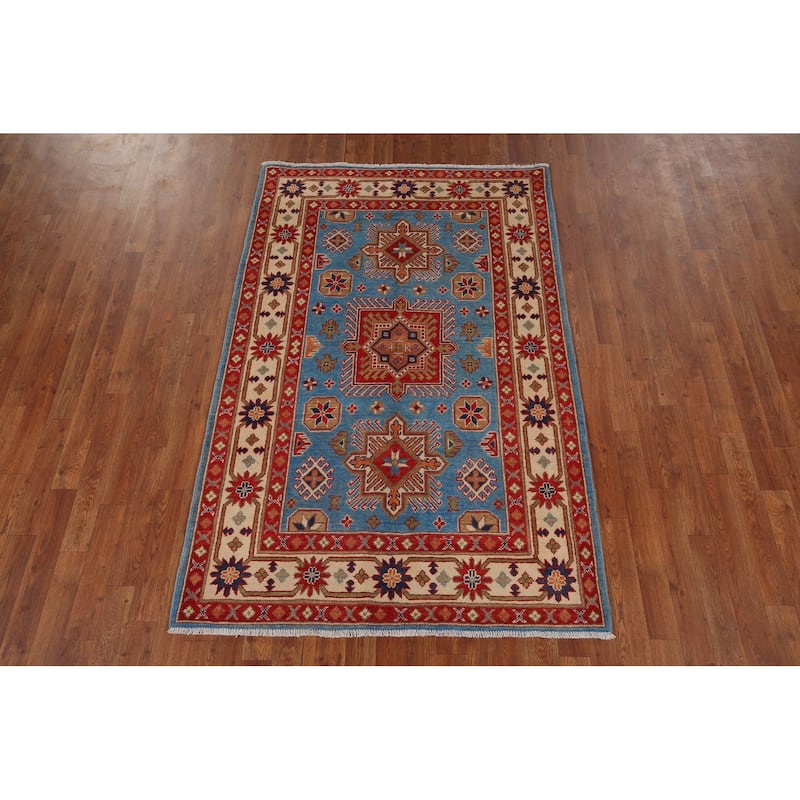 Blue Kazak Oriental Area Rug Handmade Traditional Wool Carpet - 4'0" x 6'4"