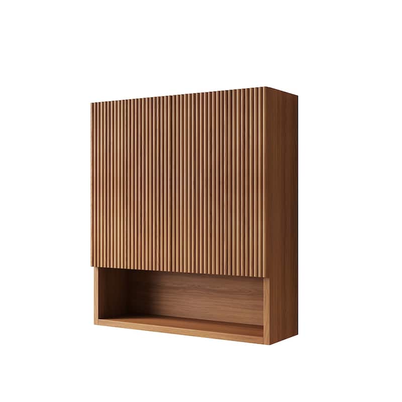 26" Wall-Mounted Striped Bathroom Cabinet, with Doors, Shelf and Open Storage