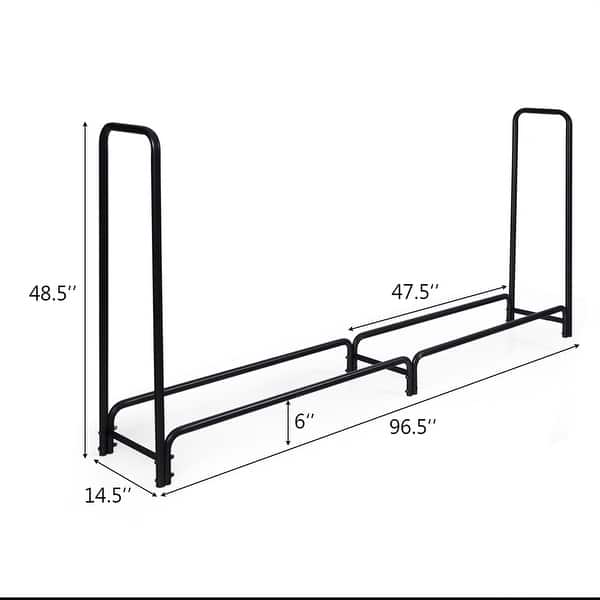 Gymax 8 Feet Outdoor Steel Firewood Log Rack Wood Storage Holder for Fireplace Black