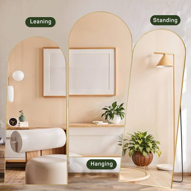 Arched Mirror Full Length, 16"x59" Body Wall Mirrors, Floor Standing,Tall Arch Mirror with Stand Aluminum Alloy Frame