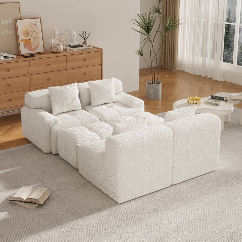 135.4" U-shaped Modular Sectional Sofa with 2 Ottomans and 4 Pillows