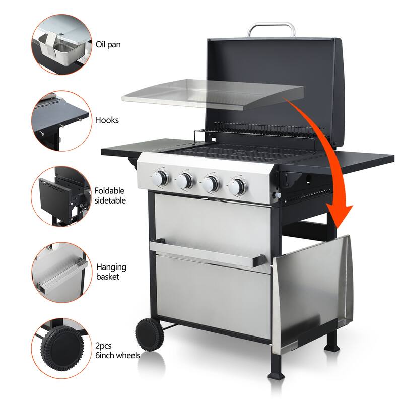 4-Burner Propane Gas BBQ Grill with Warming Rack and Wire Enamel Cooking Grids