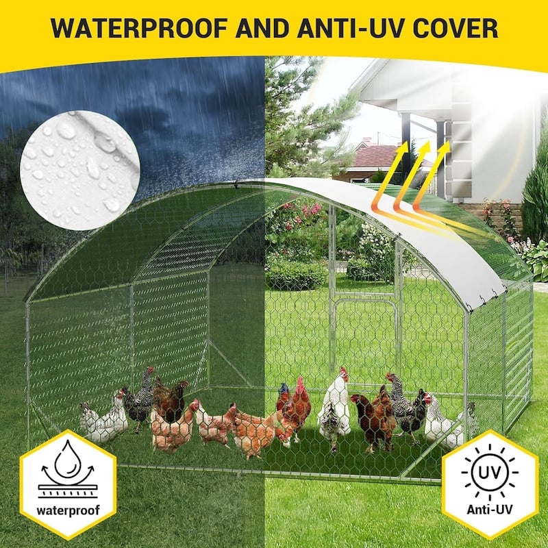 Metal Chicken Coop with Cover Large Walk-in Chicken Runs with ribs