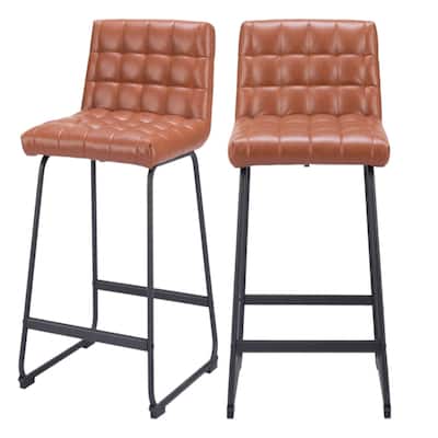 Set of 2 Armless Faux Leather Bar Stools with Tufted Seat and Sled Base for Living Room or Kitchen Island