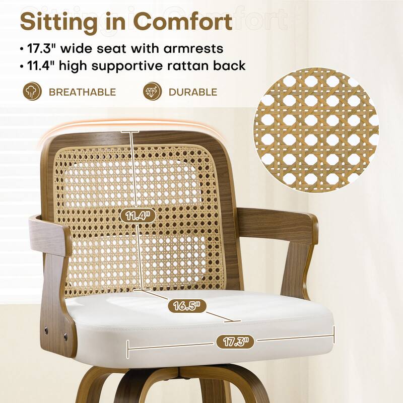 Upholstered Swivel Barstool with Arms and Bentwood Legs - 40.8"H x 18.9"W x 19.5"D/19.3"D