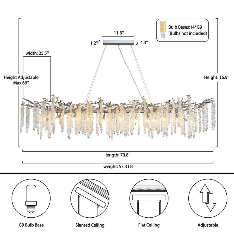 KAYLA Indoor Rectangle Crystal Chandeliers, Dining Room Light, Pendant Light Fixture for Kitchen Island