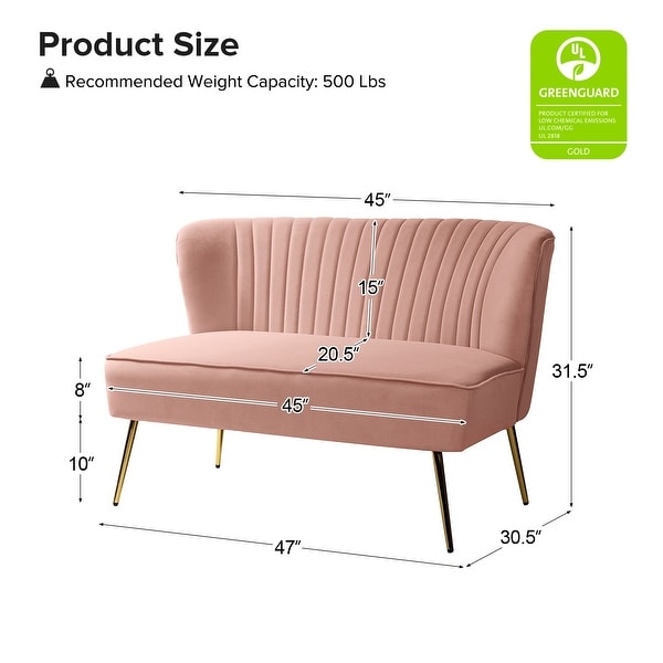 Monica Modern Velvet Curved Tufted Back Loveseat with Metal