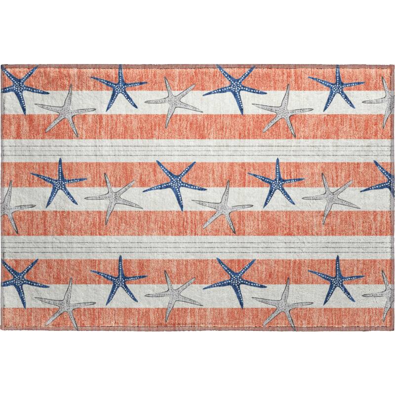 Premium Washable Super Soft Starfish Coastal Stripes Mayfield Rug