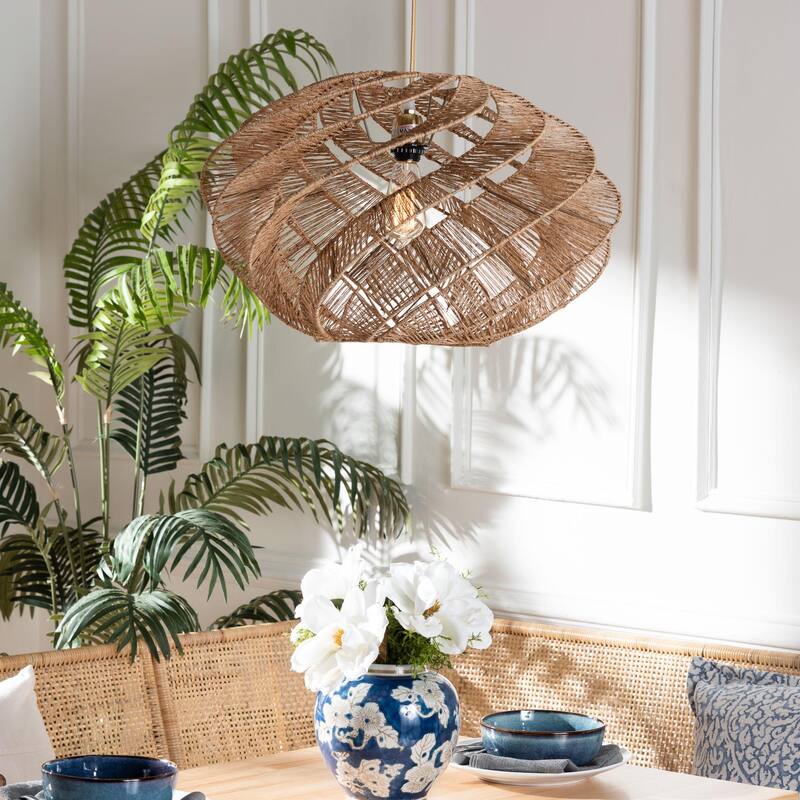 Enola Handwoven Jute Pendant Lampshade - Boho Chic Ceiling Light Cover with Twisted Spiral Design