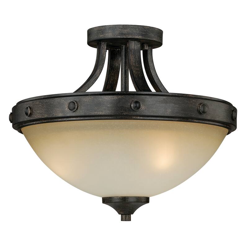 Halifax 14.5-in W Bronze Rustic Bowl Semi Flush Mount Ceiling Light Cream Glass - 14.5-in W x 12-in H x 14.5-in D - Black Walnut - 14.5-in W x 12-in H x 14.5-in D