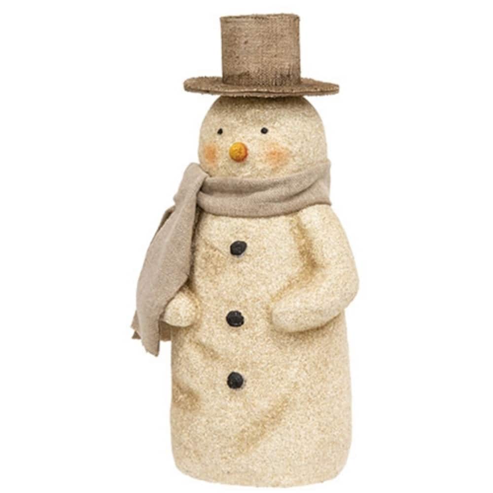 8.25" Gold Glitter Resin Snowman with Top Hat Freestanding Vintage Figurine for Tabletop Displays - 8.25" H x 4" W x 3" D
