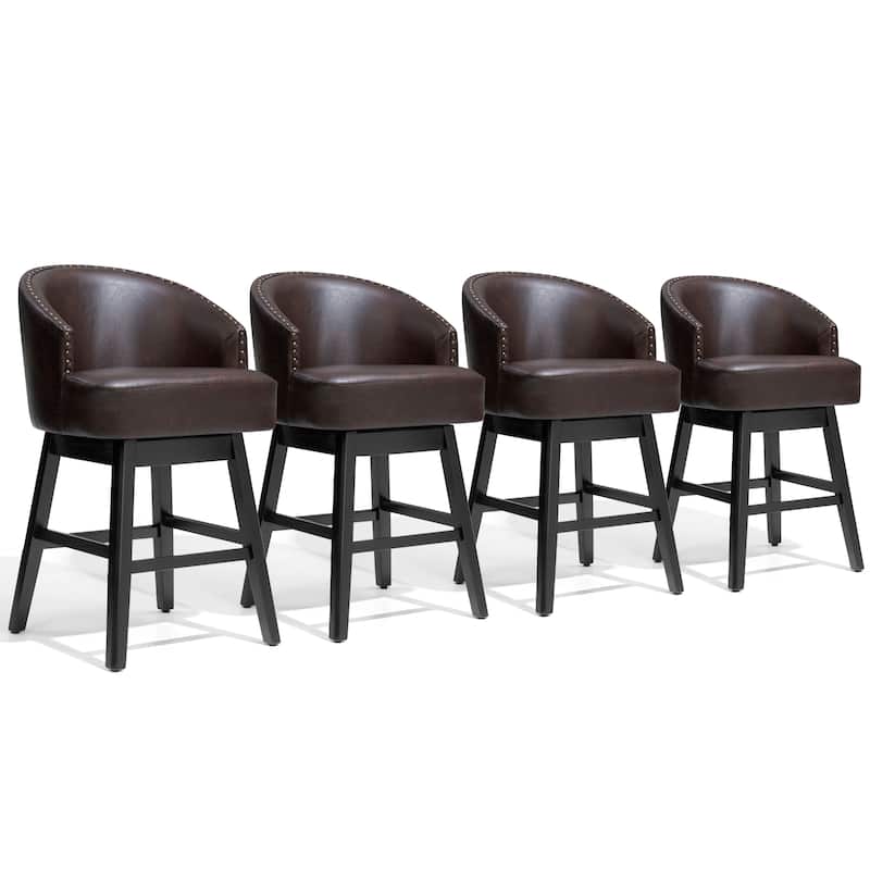 Bar Stools PU Leather / Linen Fabric Upholstered Solid Wood Swivel Barstool Set of 2/4 - Set of 4 - Coffee - 26.6" H - Counter Height
