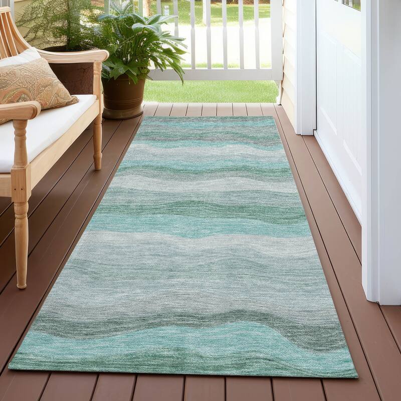 Machine Washable Indoor/ Outdoor Ombre Stripes Chantille Rug - Teal - 2'3" x 7'6"