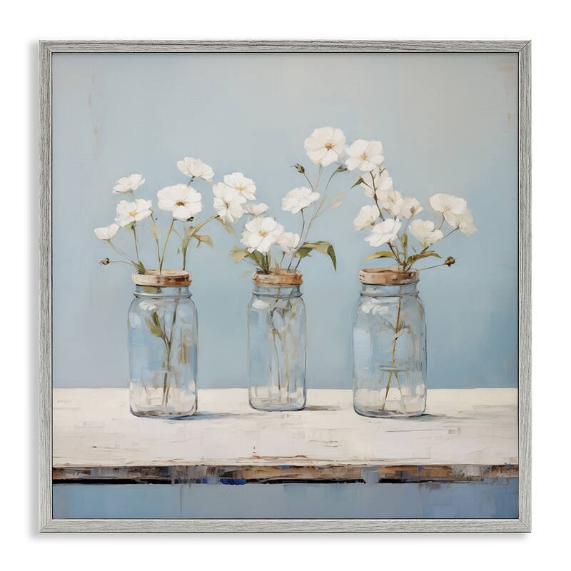 Stupell Country Jar Bouquet Trio Framed Giclee Art Design By Arlington Prints - 17 x 17 - Grey