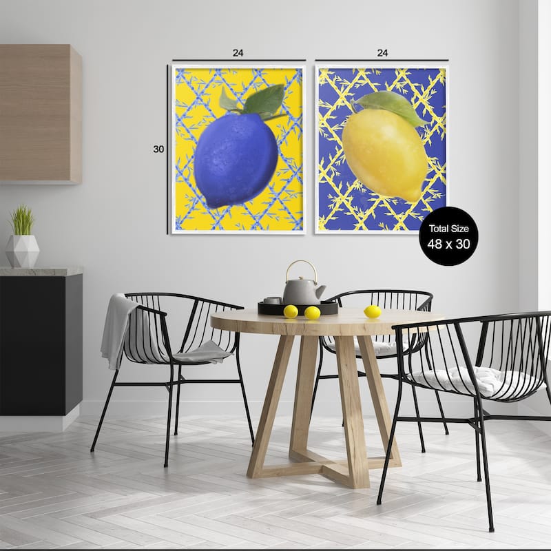Stupell Bold Blue & Yellow Lemons Framed Giclee Art Design By Matthew Piotrowicz (Set of 2)