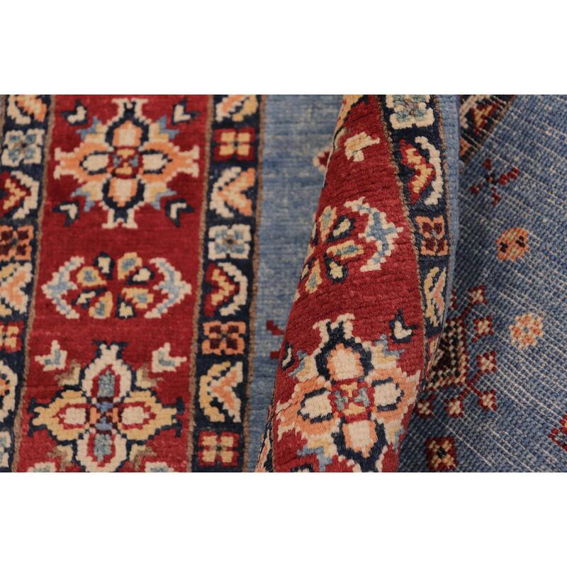 Caucasian Super Kazak Kiara Light Blue/Red Hand Knotted Wool Runner - 2'11'' x 9'8''