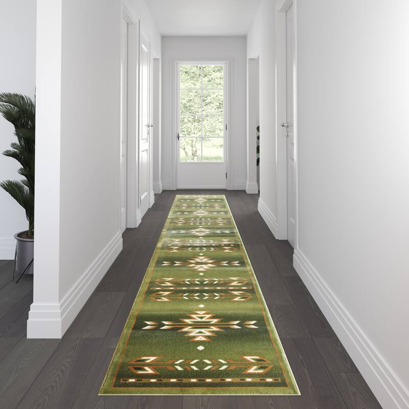 Multipurpose Southwestern Style Patterned Indoor Area Rug - 3' x 16' - Green