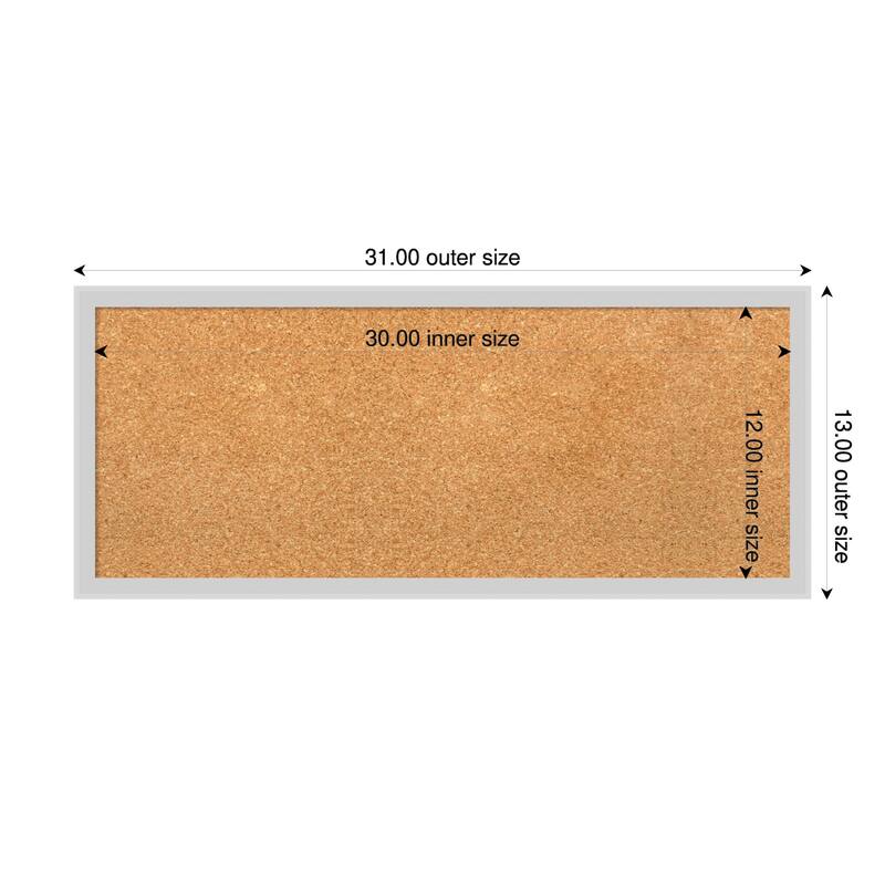 Incline Silver Wood Framed Cork Board - Bulletin Board, Organization Board, Pin Board - Natural - 31 x 13 in
