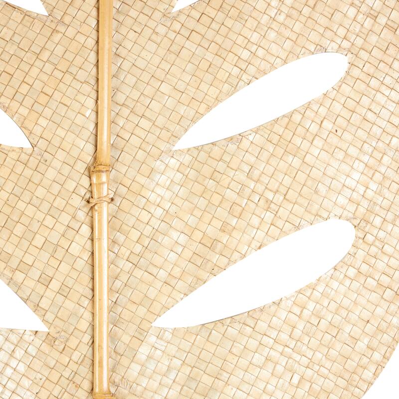 Light Brown Bamboo Wood Handmade Tall Woven Palm Leaf Leaf Home Decor Natural Foliage with Varying Shapes (Set of 3)