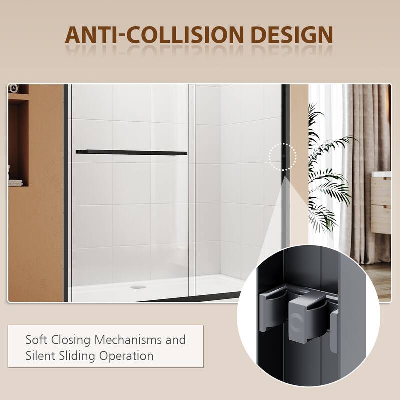 Elegant Double Sliding Shower Door with 1/4 inch Clear Tempered Glass in Matte Black Tub Door