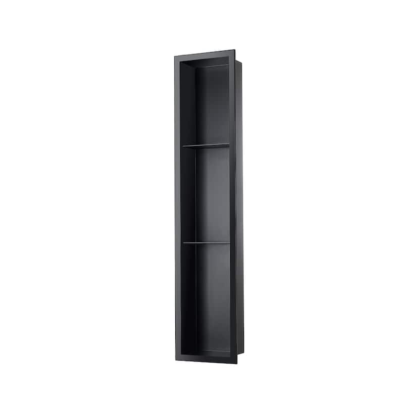 36.02"x7.87"x3.93" Black Stainless Steel Layered Rectangular Recessed Shower Niche 18 Gauge