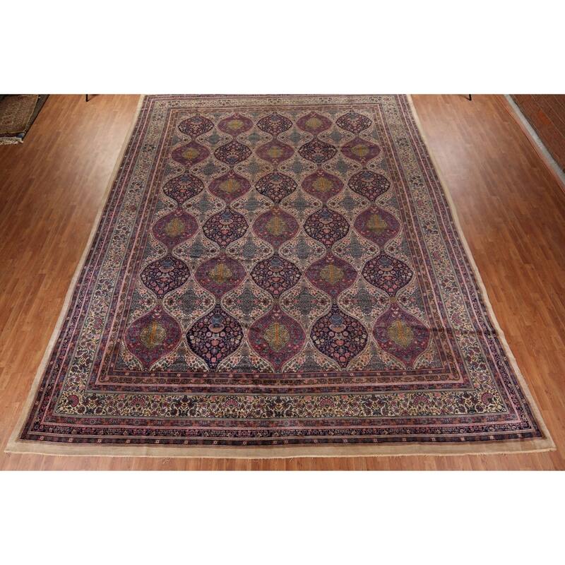 Vegetable Dye Kerman Persian Large Rug Handmade Wool Carpet - 13'3" x 17'3"