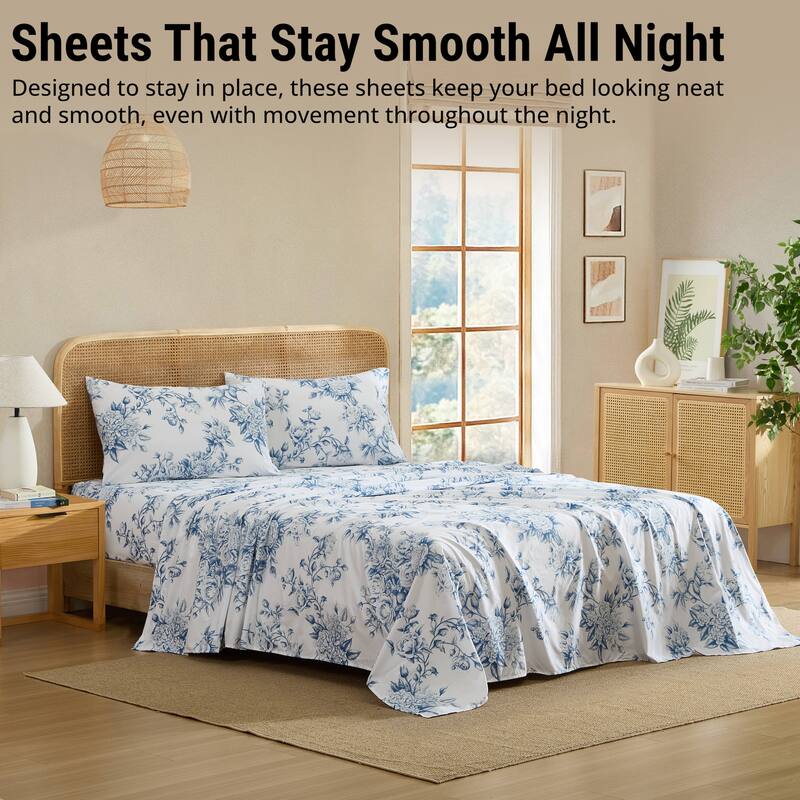 HLC.ME Floral Bed Sheets - Multi-Piece Bed Sheet Set - Wrinkle Resistant & Ultra Soft - Fits Mattresses up to 15 Inches Deep