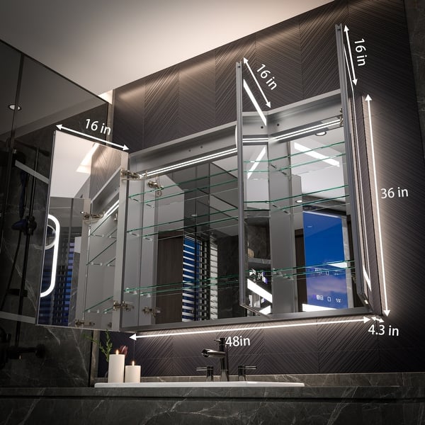 dimension image slide 2 of 5, Modland 48"-72"W x 36"H Lighted Bathroom Medicine Cabinet with Backlit & Frontlit Modes,Anti-Fog