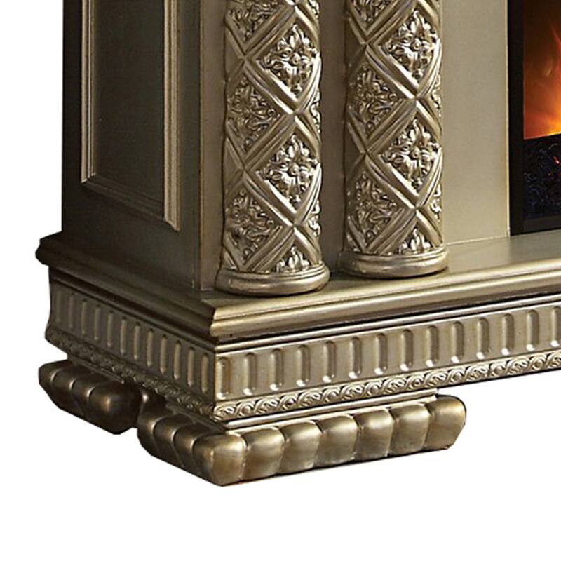 Jess 59 Inch Classical Electric Fireplace, Carved, Remote, Timer, Gold