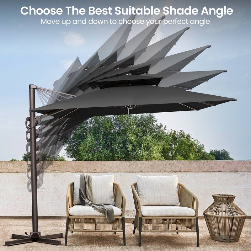 9 FT x 12 FT Outdoor Patio Dual Top Umbrella Cantilever Offset with Base