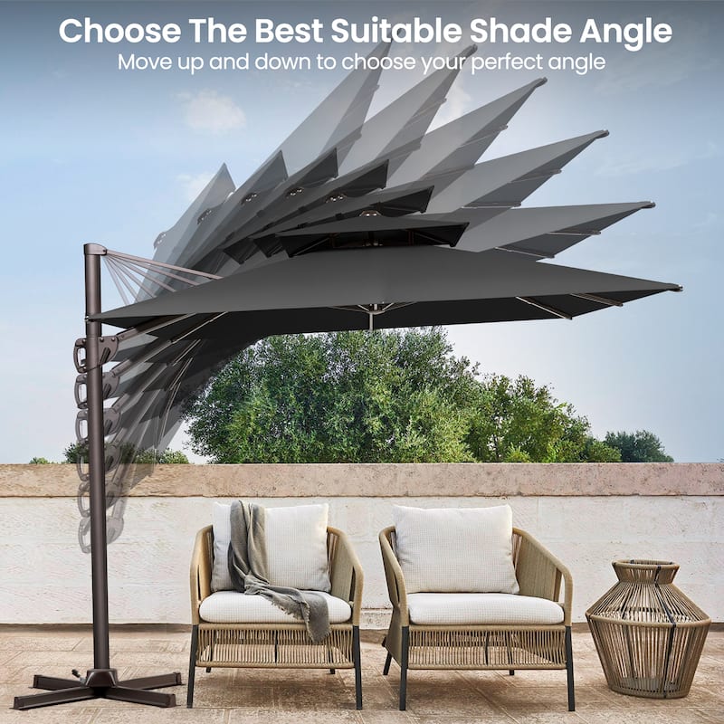 9 FT x 12 FT Outdoor Patio Dual Top Umbrella Cantilever Offset with No Base