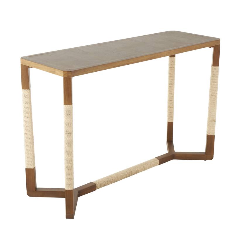 Wooden Rectangular Console Table with Rope Wrapped Frame - Brown - Roche River Decor