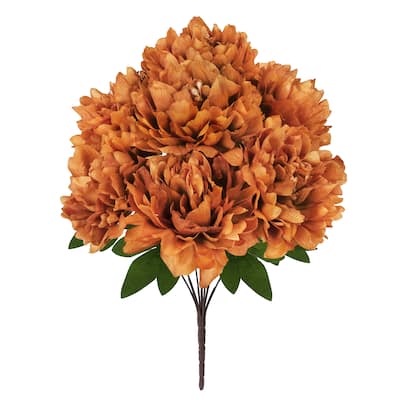 Set of 2 Brown Cafe Artificial Lush Hybrid Peony Flower Stem Bush Bouquet 17in - 17" L x 10" W x 10" DP