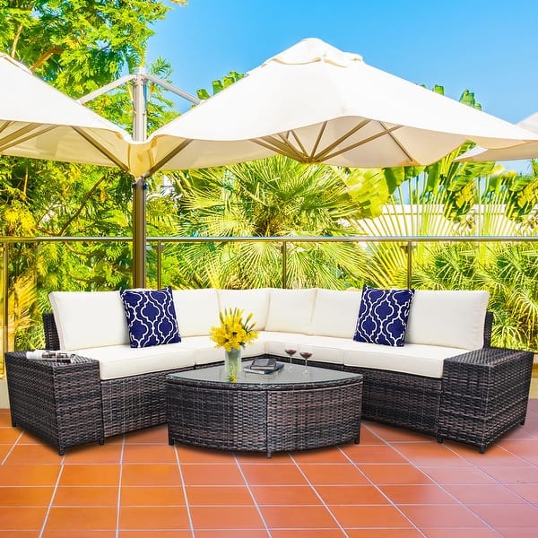 Shop Gymax 6pcs Wicker Furniture Sectional Sofa Set W Cushions Off White See Details Overstock 32173795