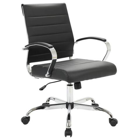 LeisureMod Benmar Mid-Back Swivel Leather Office Chair W/ Chrome Base